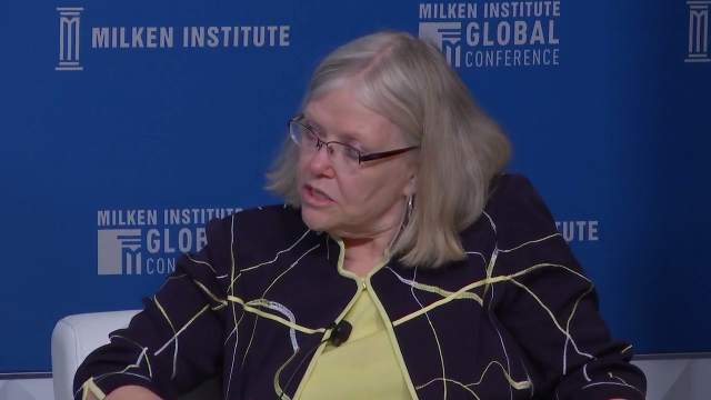 WorkingNation President Jane Oates speaks at the Milken Global Institute 'Building Tomorrow's Workforce Today' panel in Los Angeles, California.