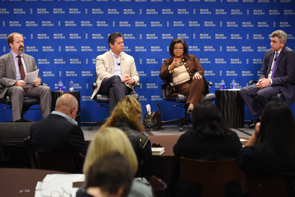 Education leaders Eloy Oakley and Soraya M. Coley discussed business led education and training at the town hall.