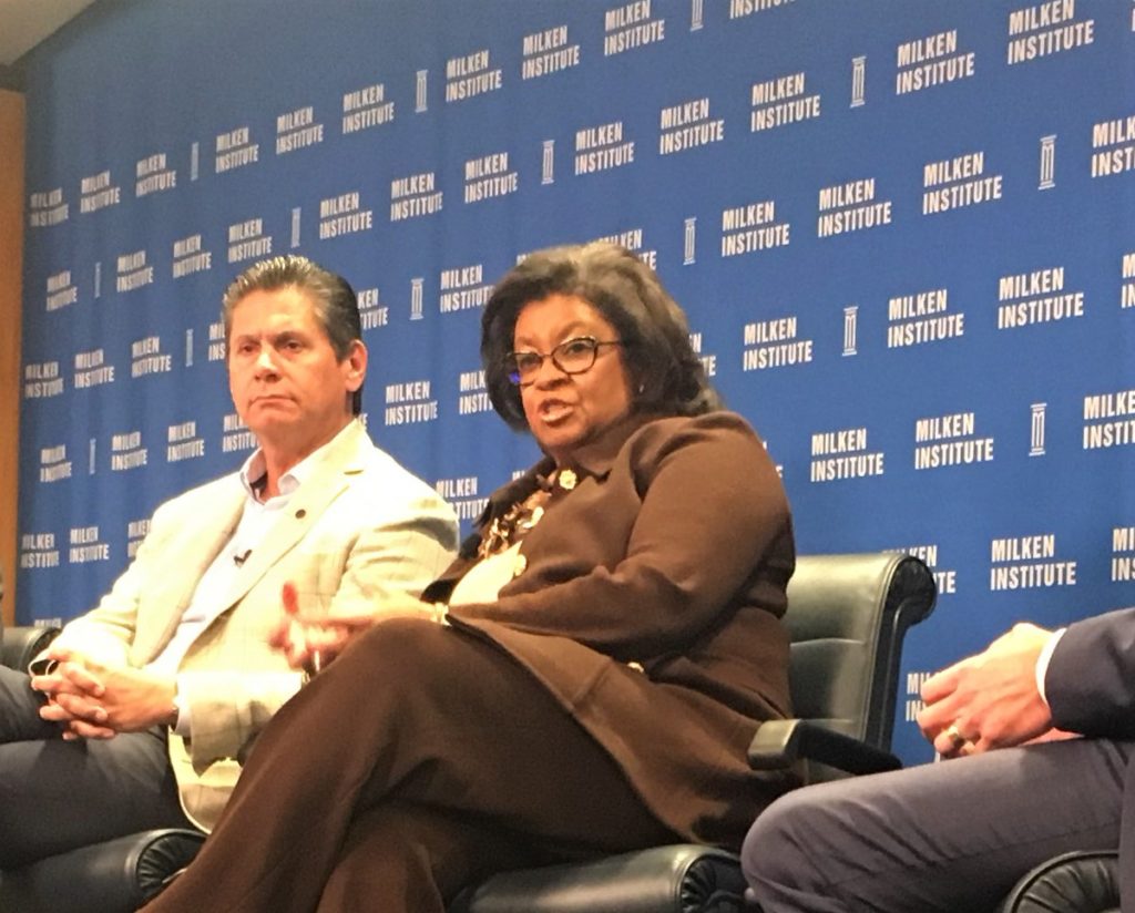 Education leaders Eloy Oakley and Soraya M. Coley discussed business led education and training at the town hall.