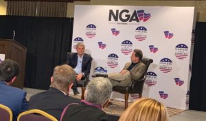 Steve Case (L) on stage with Montana Gov. Steve Bullock.