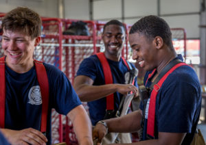 Tri-C fire academy cadets Dwayne Johnson, Nicholas Giavonnette and Savon Collins.