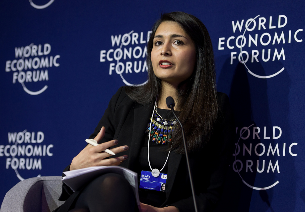 Saadia Zahidi speaks at the World Economic Forum Annual Meeting 2017 in Davos, Switzerland.
