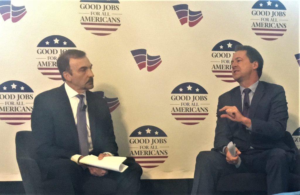 Gov. Bullock being interviewed by Martin Simpn.