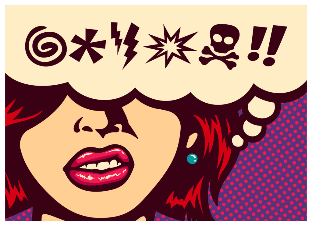 Image of someone swearing in a cartoon.