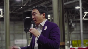 Andrew Yang during stump speech screenshot