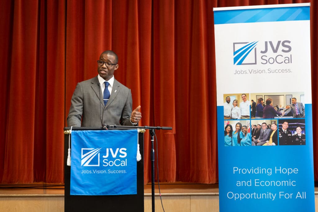 Jerry Walker told JVS BankWork$ graduates about his journey through the program.