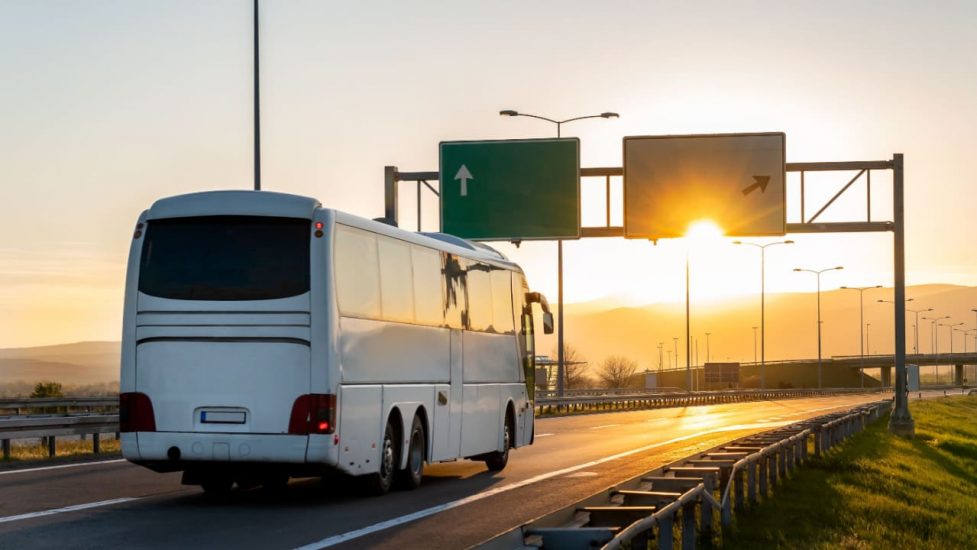 BUS DRIVING ON HIGHWAY