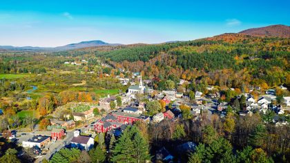 Aerial view of rural Stowe Vermont