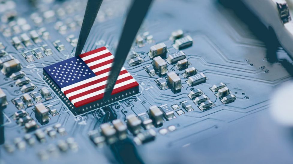 A semiconductor in the shape of the U.S. flag