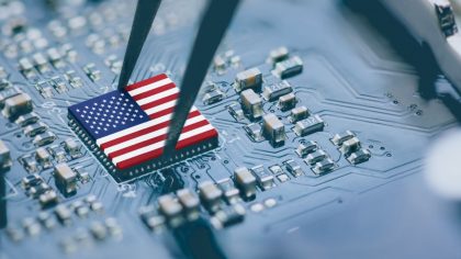 A semiconductor in the shape of the U.S. flag