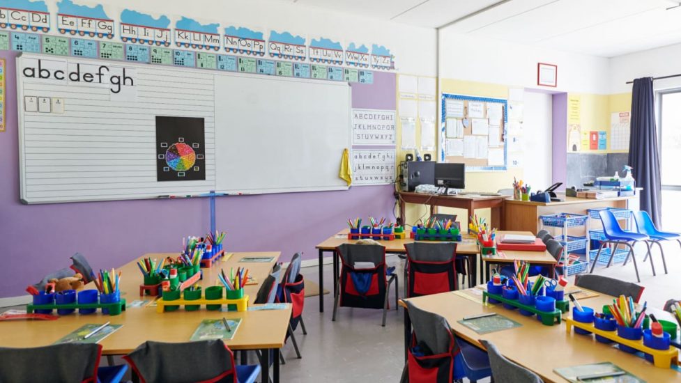 empty classroom with alphabet