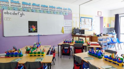 empty classroom with alphabet